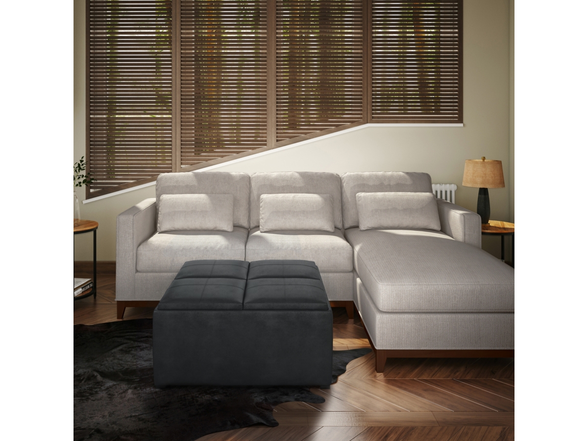 Simpli Home Avalon Coffee Table Ottoman, Distressed Black, large