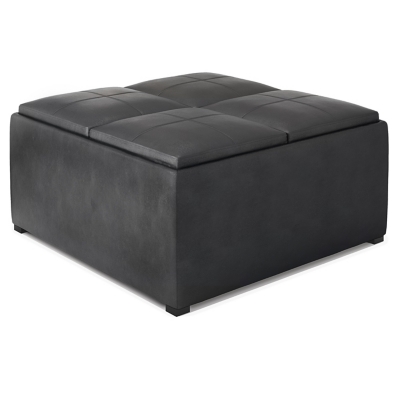 Simpli Home Avalon Coffee Table Ottoman, Distressed Black, large