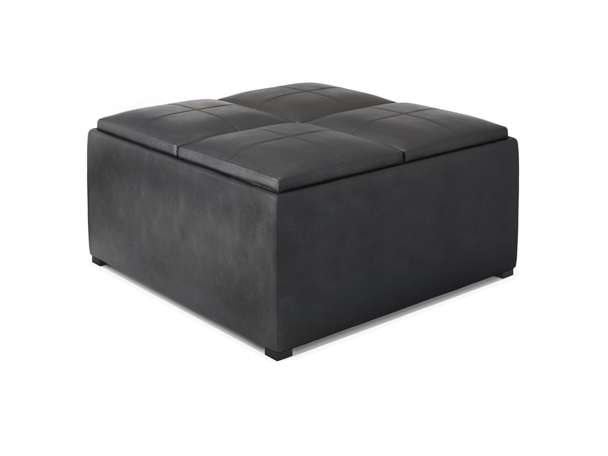 Simpli Home Avalon Coffee Table Ottoman, Distressed Black, large