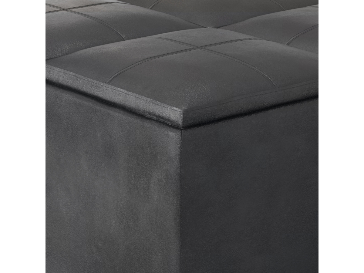 Simpli Home Avalon Coffee Table Ottoman, Distressed Black, large