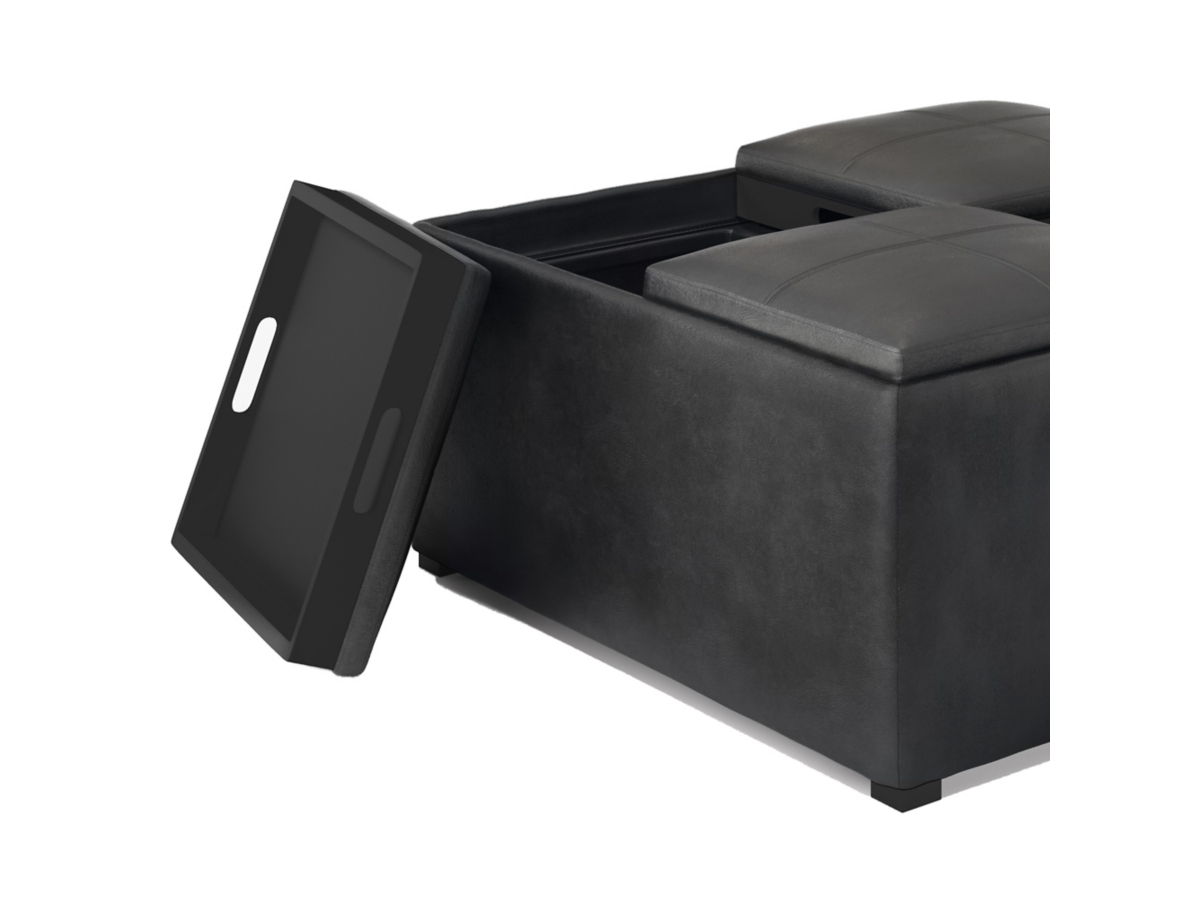 Simpli Home Avalon Coffee Table Ottoman, Distressed Black, large