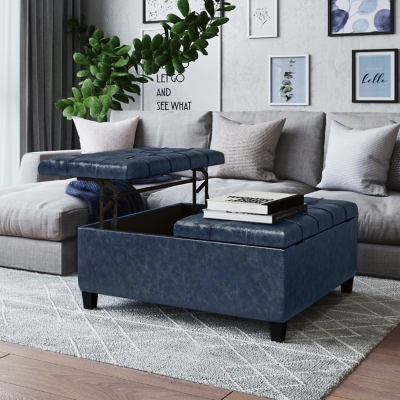 Simpli Home Harrison Coffee Table Ottoman, Denim Blue, rollover
