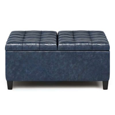 Simpli Home Harrison Coffee Table Ottoman, Denim Blue, large