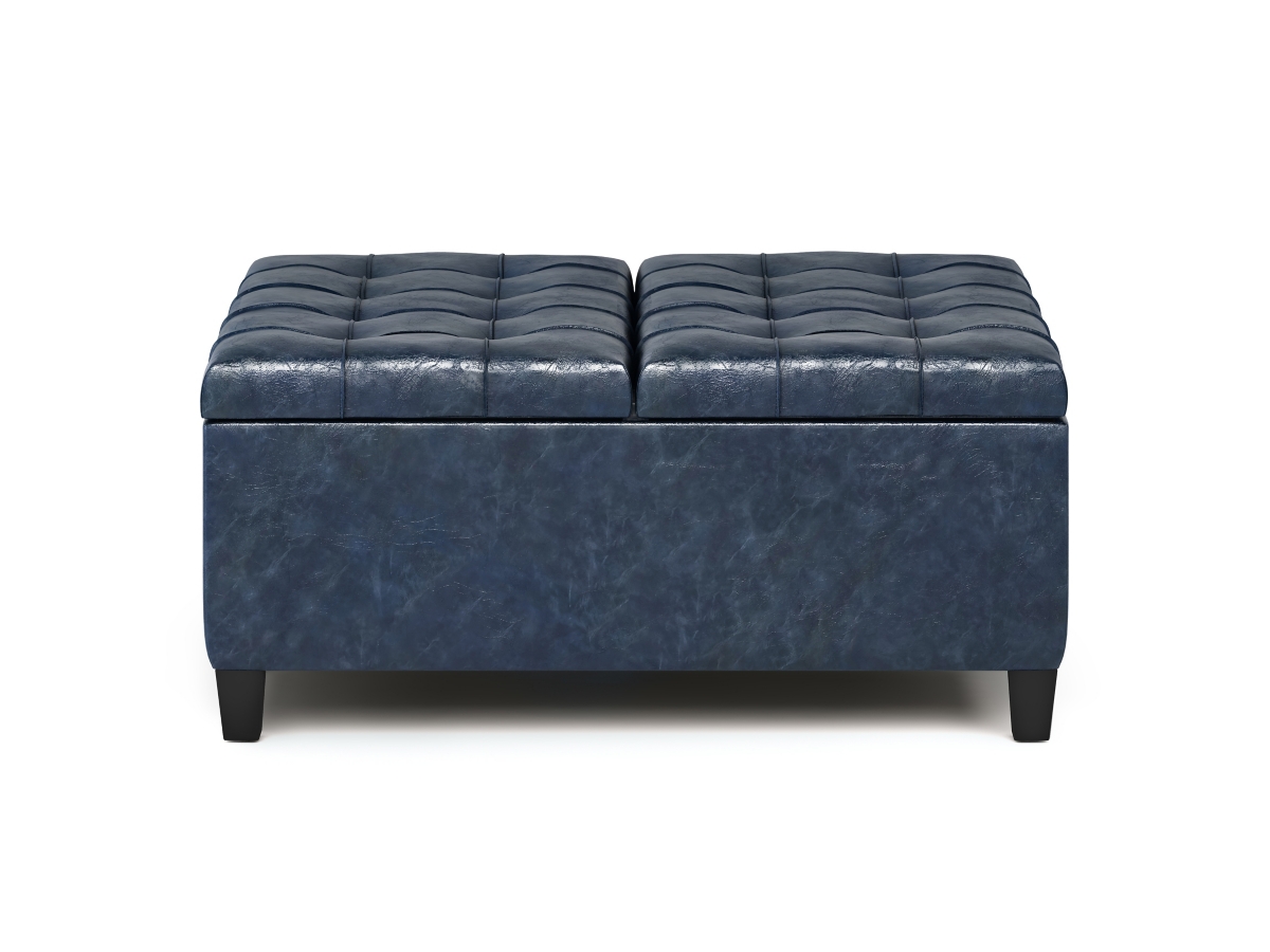 Simpli Home Harrison Coffee Table Ottoman, Denim Blue, large