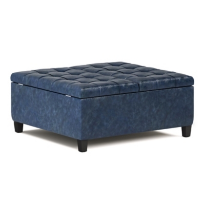 Simpli Home Harrison Coffee Table Ottoman, Denim Blue, large