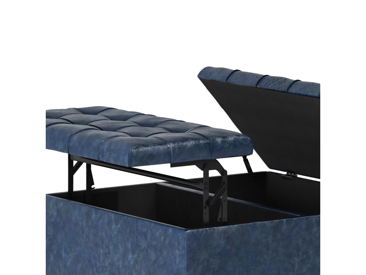 Simpli Home Harrison Coffee Table Ottoman, Denim Blue, large