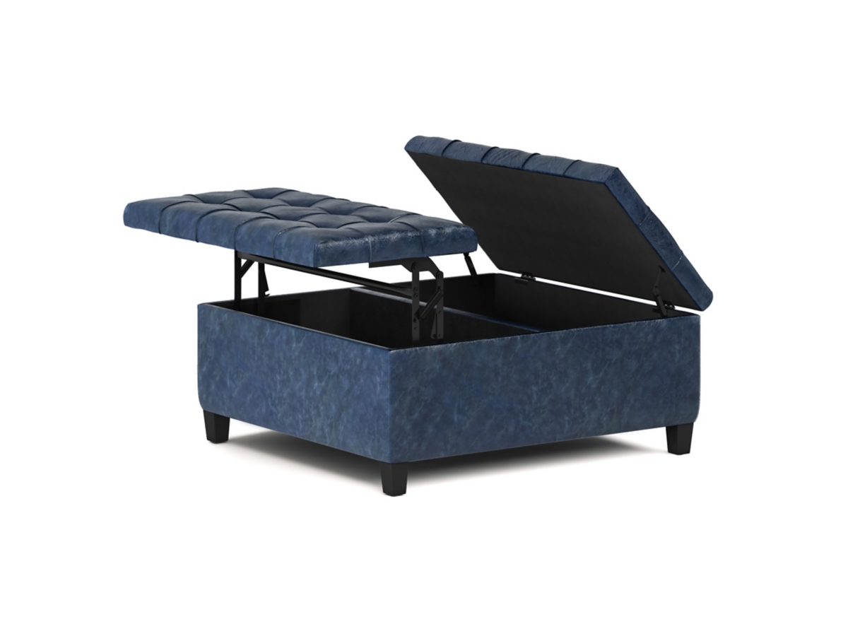 Simpli Home Harrison Coffee Table Ottoman, Denim Blue, large