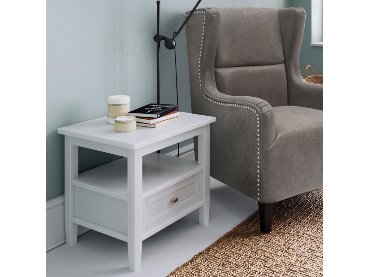 Simpli Home Warm Shaker End Table, White, large