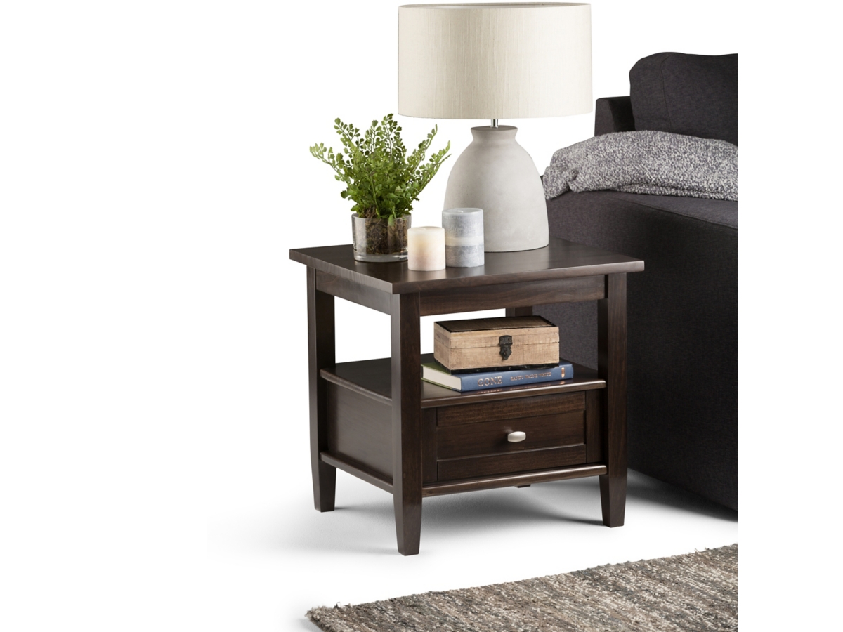 Simpli Home Warm Shaker End Table, Tobacco Brown, large