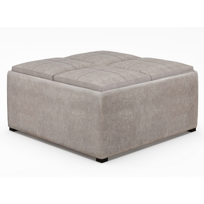 Simpli Home Avalon Coffee Table Ottoman, Distressed Gray Taupe, large