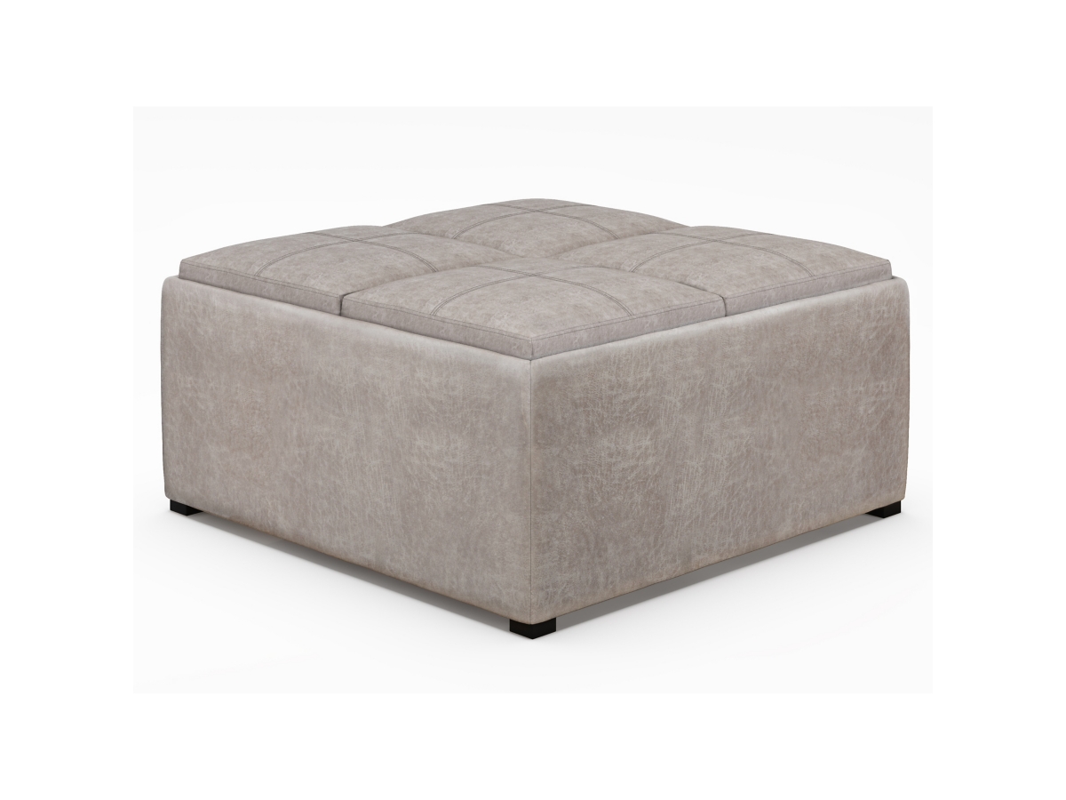 Simpli Home Avalon Coffee Table Ottoman, Distressed Gray Taupe, large