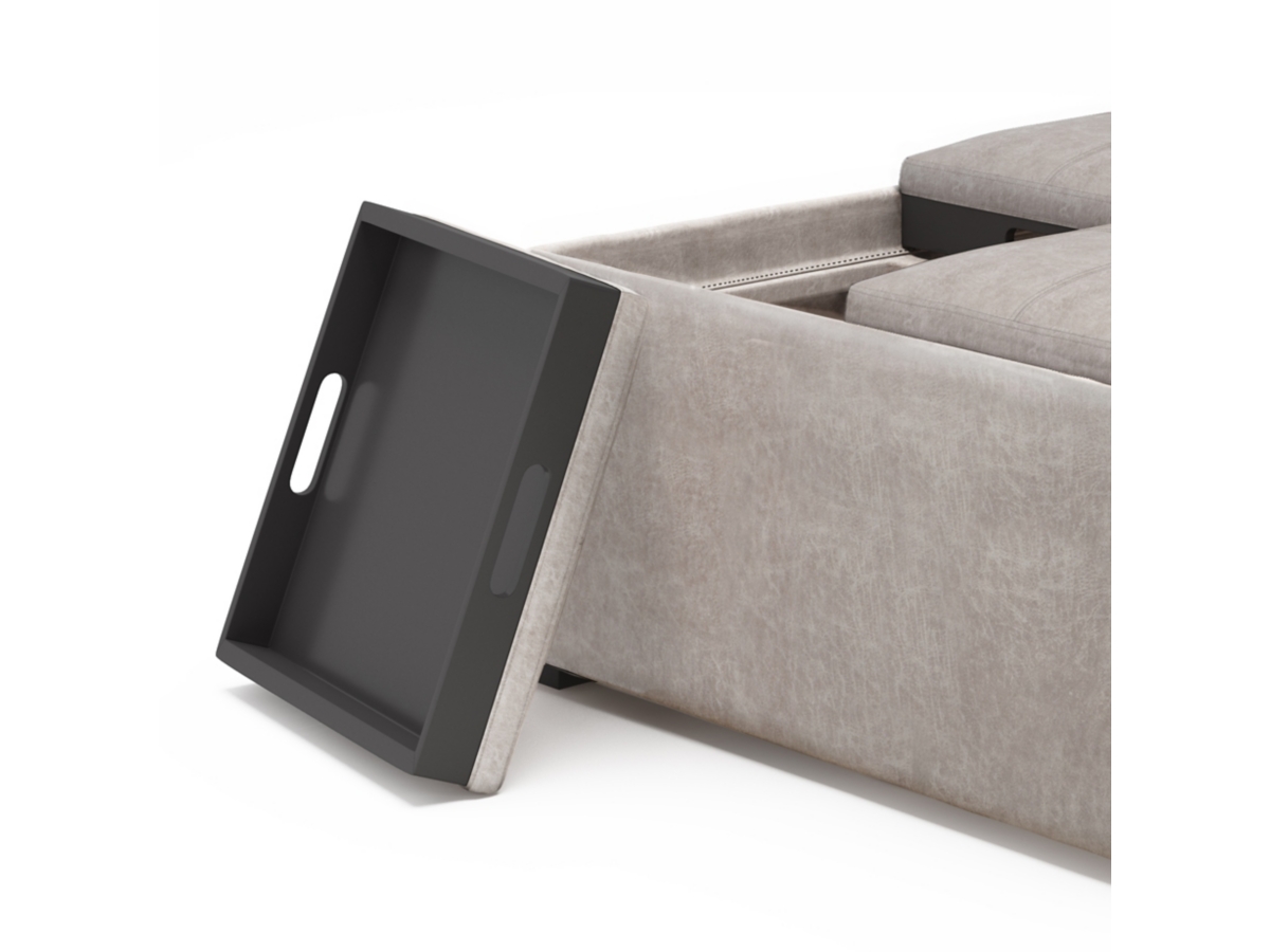 Simpli Home Avalon Coffee Table Ottoman, Distressed Gray Taupe, large