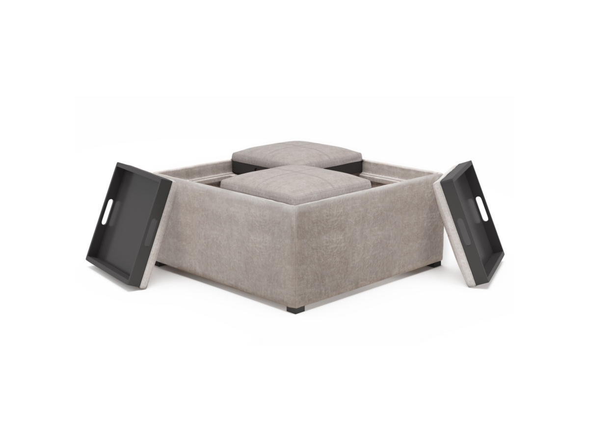 Simpli Home Avalon Coffee Table Ottoman, Distressed Gray Taupe, large