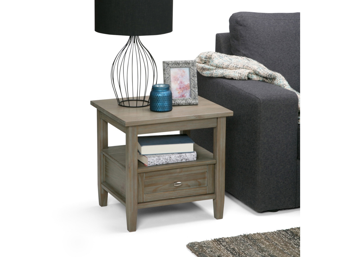 Simpli Home Warm Shaker End Table, Distressed Gray, large