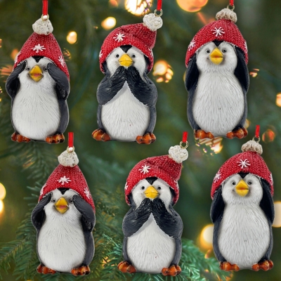 Galt International Happy Penguin Ornaments (Set of 6), Red