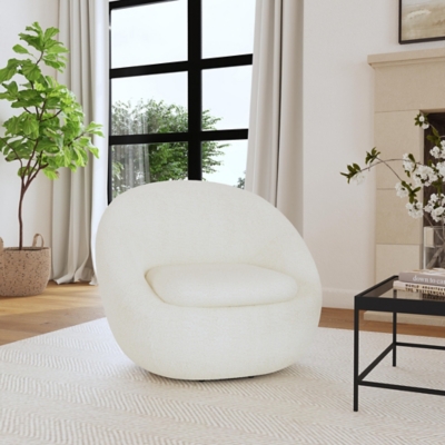 HomePop Round Swivel Chair, White