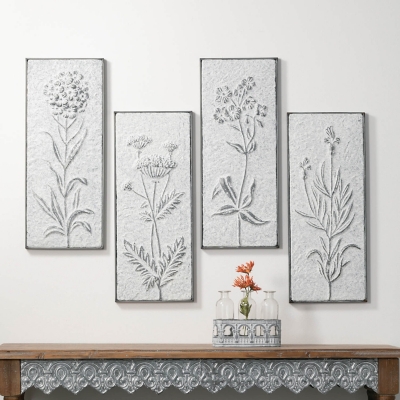 A600082338 Sullivans Herb Wall Decor Set of 4, White sku A600082338