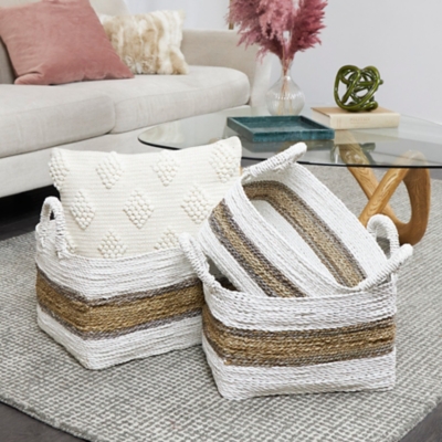 Bayberry Lane Two Toned Storage Baskets Set of 3, White