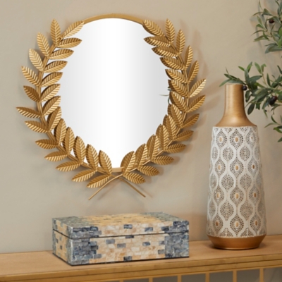 A600082456 CosmoLiving by Cosmopolitan Leaf Wall Mirror, Gold sku A600082456