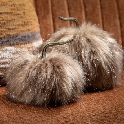 Sullivans Faux Fur Pumpkin (Set of 2), Gray