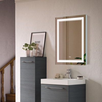 Feronia Rectangular LED Dimmable Anti-Fog Bathroom Vanity Mirror, Silver