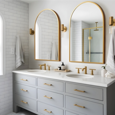 Feronia Classic Arched Bathroom Vanity Mirrors Set of 2, Gold