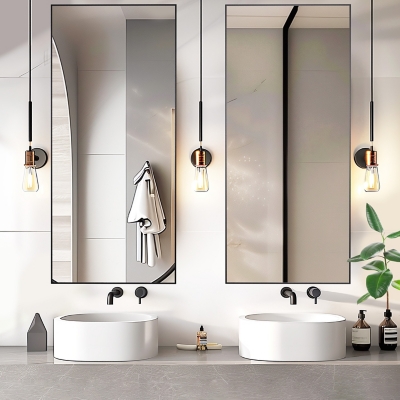 Feronia 47" Rectangular Bathroom Wall Mirror (Set of 2), Black, rollover