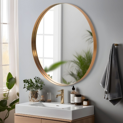 Feronia 35 Framed Round Mirror, Gold