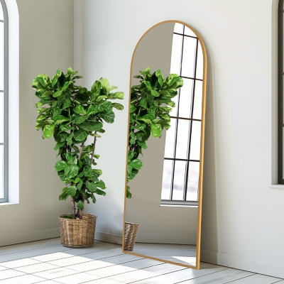 A600082665 Dulcea 65 Arched Standing Floor Mirror, Gold sku A600082665