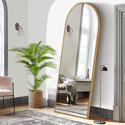 Dulcea 63 Arched Standing Floor Mirror, Gold