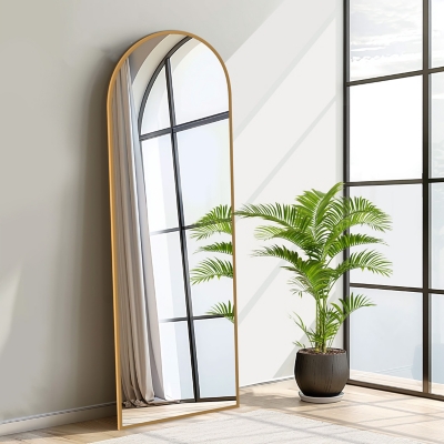 Dulcea 67 Arched Standing Floor Mirror, Gold