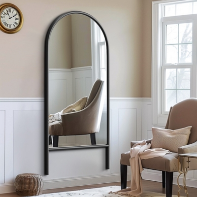 Dulcea 71 Ladder Arched Floor Mirror, Black