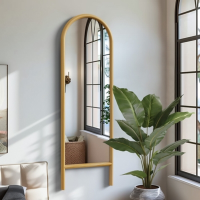 Dulcea 64" Ladder Arched Floor Mirror, Brown, rollover