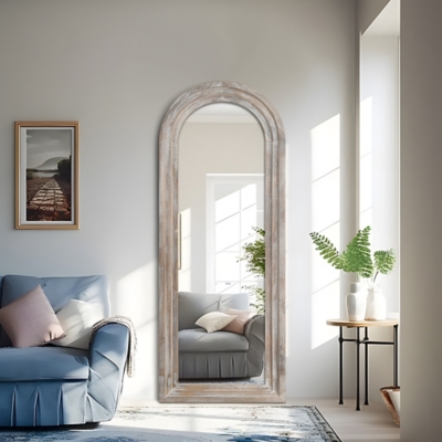 Dulcea 71 Classic Arched Framed Mirror, Weathered White