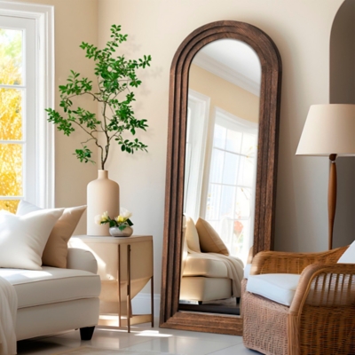 Dulcea 64" Classic Arched Framed Mirror, Brown, rollover