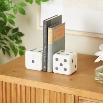 A600082707 Bayberry Lane Dice Bookends Set of 2, White sku A600082707