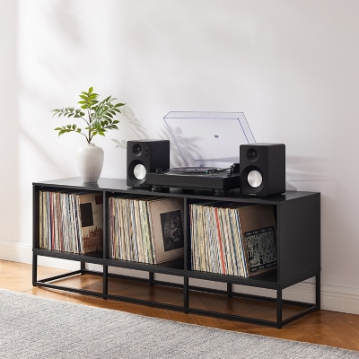 Crosley Furniture Enzo 60" Record Storage Media Console, Black