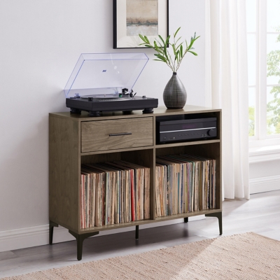 Crosley Furniture Sydney Record Storage Media Console, Walnut