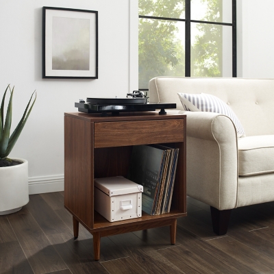 Crosley Furniture Liam Record Storage Side Table, Walnut