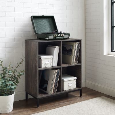 Crosley Furniture Jacobsen Record Storage Cube Bookcase, Brown Ash