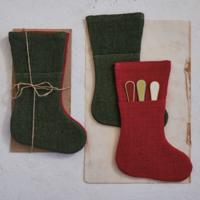 Gleeful Woven Stocking (Set of 4), Red/Green