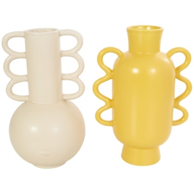 CosmoLiving by Cosmopolitan Geometric Vase with Wavy Handles (Set of 2), , grid