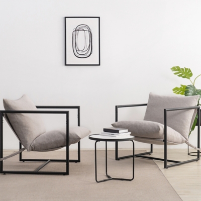 ZINUS Sling Accent Chair Set of 2, Beige, rollover