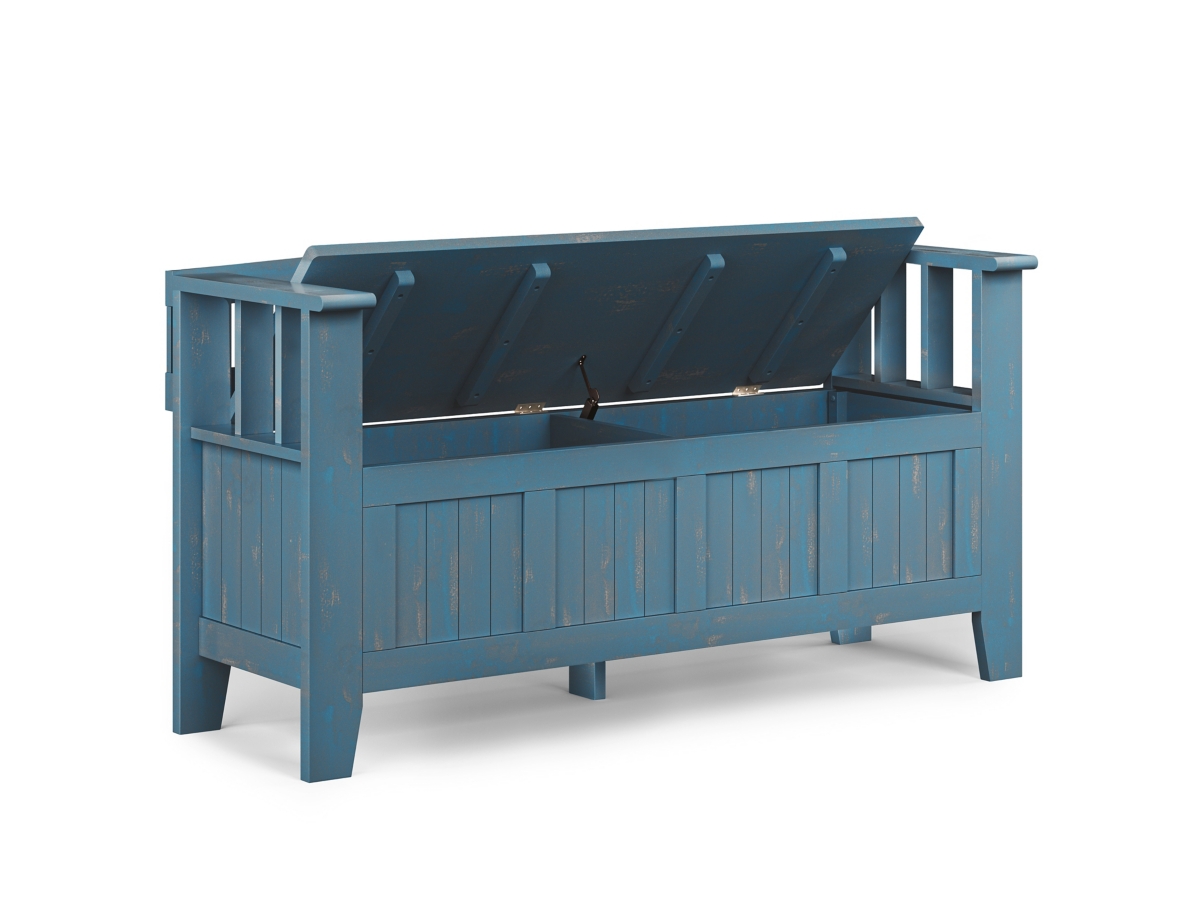 Simpli Home Acadian Entryway Storage Bench, Coastal Blue, large