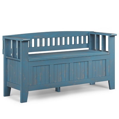 Simpli Home Acadian Entryway Storage Bench, Coastal Blue, large