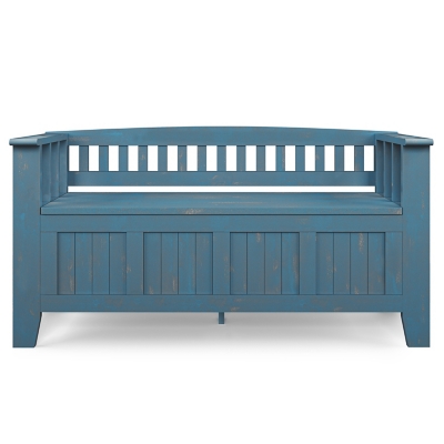 Simpli Home Acadian Entryway Storage Bench, Coastal Blue, large