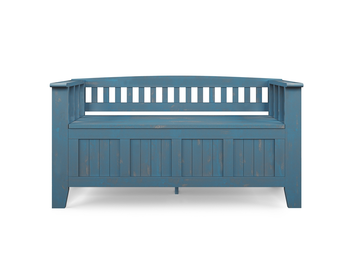 Simpli Home Acadian Entryway Storage Bench, Coastal Blue, large