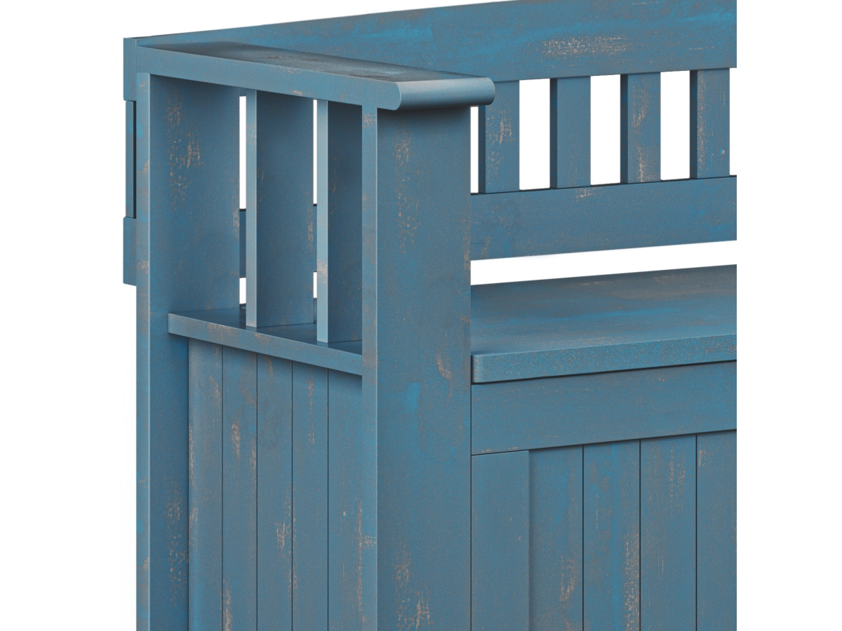 Simpli Home Acadian Entryway Storage Bench, Coastal Blue, large