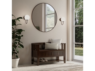 Simpli Home Acadian Entryway Storage Bench with Shelf