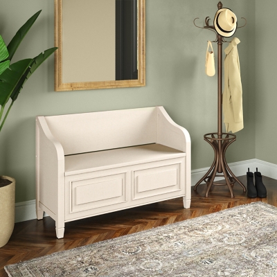 Simpli Home Connaught Entryway Storage Bench, Antique White, rollover